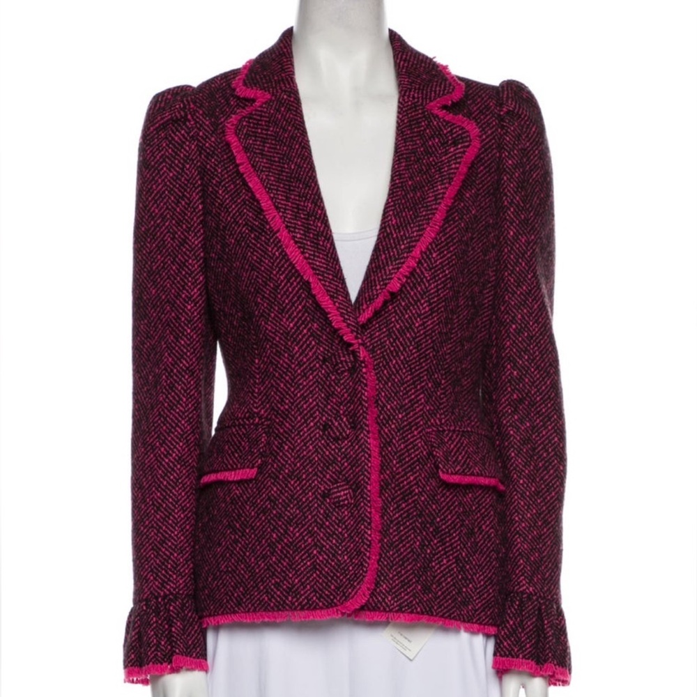 LoveShackFancy Women's Pink Tweed Jacket Blazer
